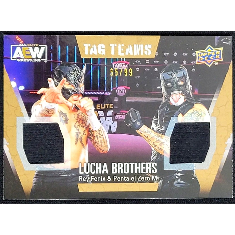 Penta Rey Fenix LUCHA BROTHERS 2021 UPPER DECK AEW DUAL GOLD RELIC #D 65/99 WWE